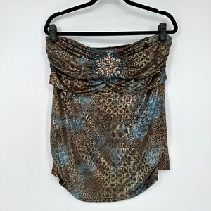 NEW Y2K Dots Gold Animal Print Embellished Ruched Draped Tube Top Going Out Boho